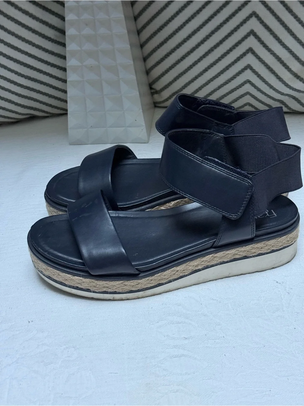 Franco Sarto Navy Blue Faux Leather Espadrille Sandal Platforms
